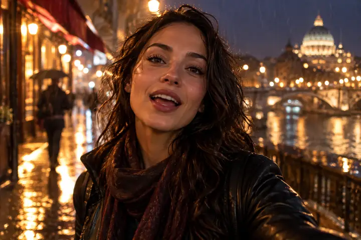 A traveler in city lights