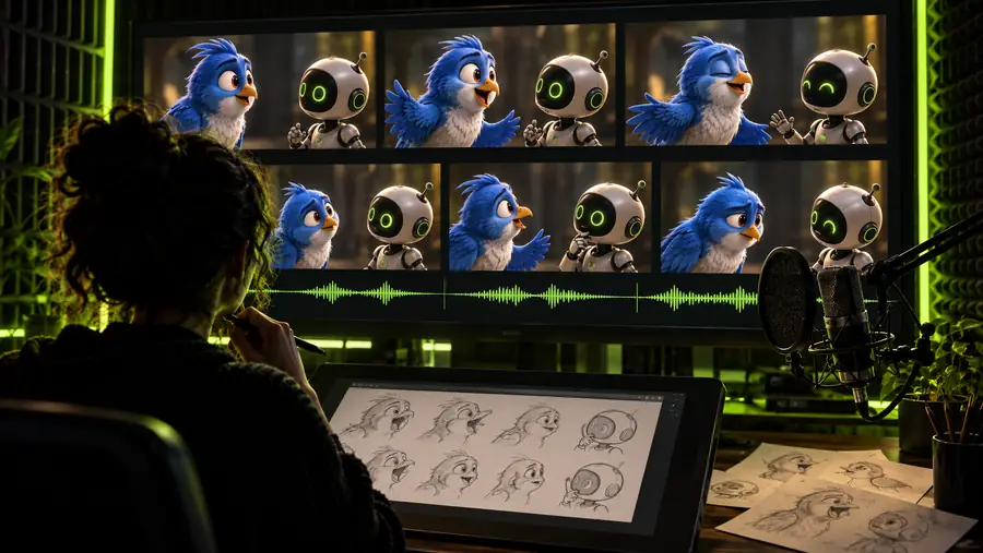 Character scene after a lip sync animation pass